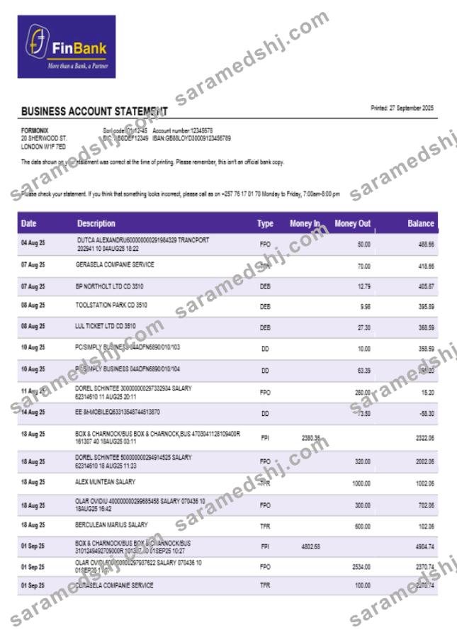 Burundian Finbank business firm statement Word and PDF format